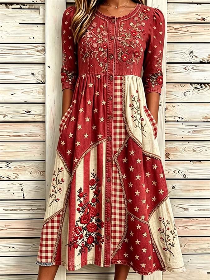 Women'S Casual Loose Dress With Independence Day Print