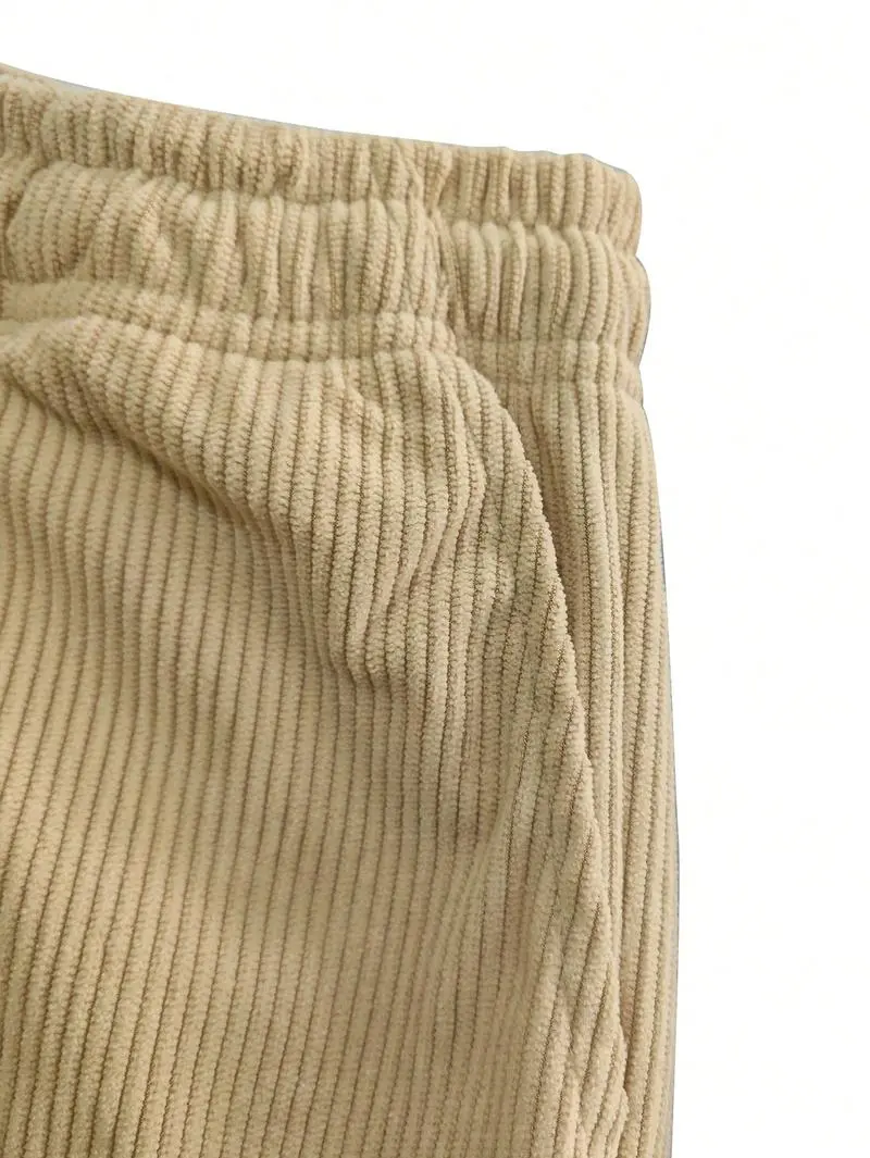 Women's Straight Leg Corduroy Pants Featuring Drawstring Elastic Waist, Fit for Casual