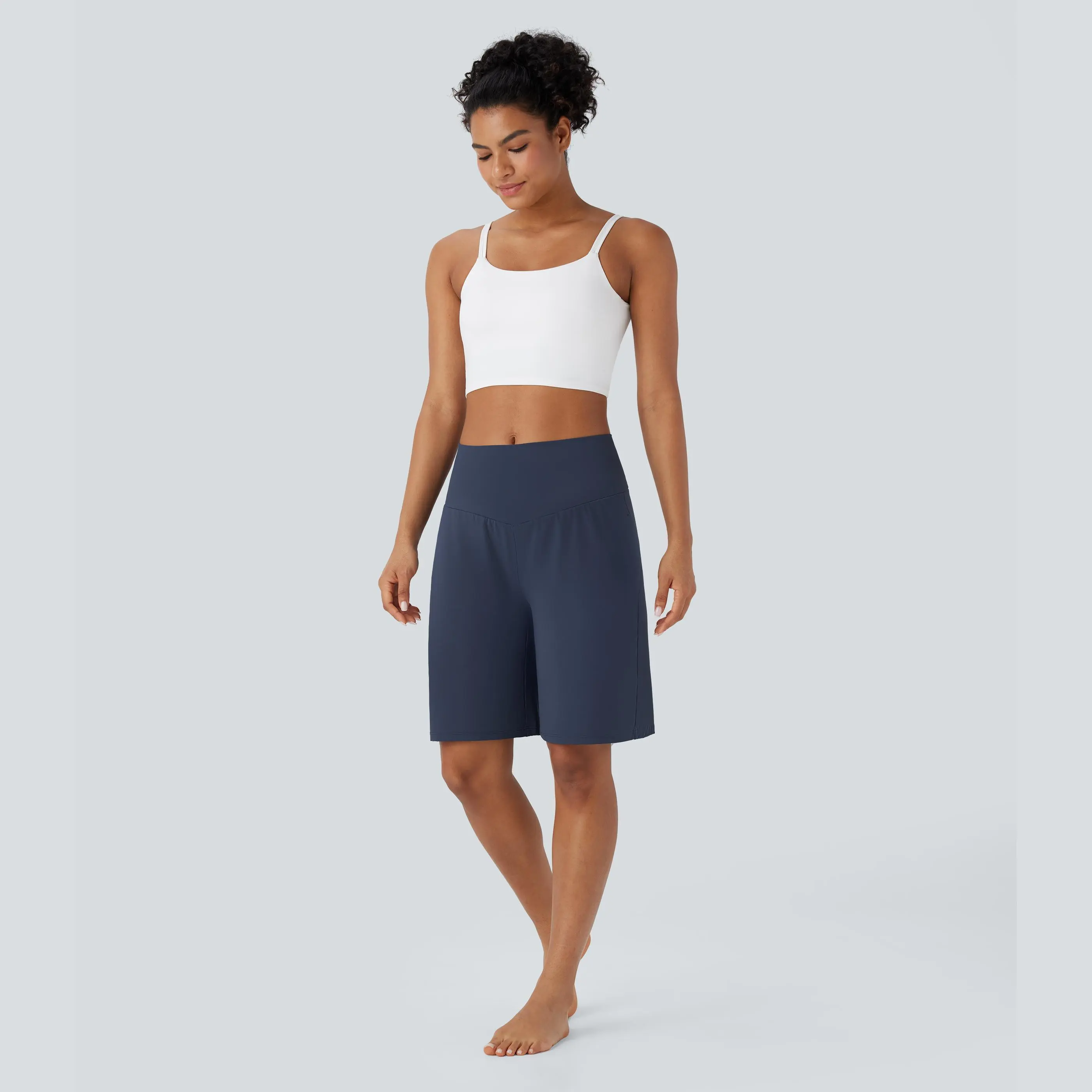 High Waisted Pockets Cool Touch Yoga Bermuda Shorts