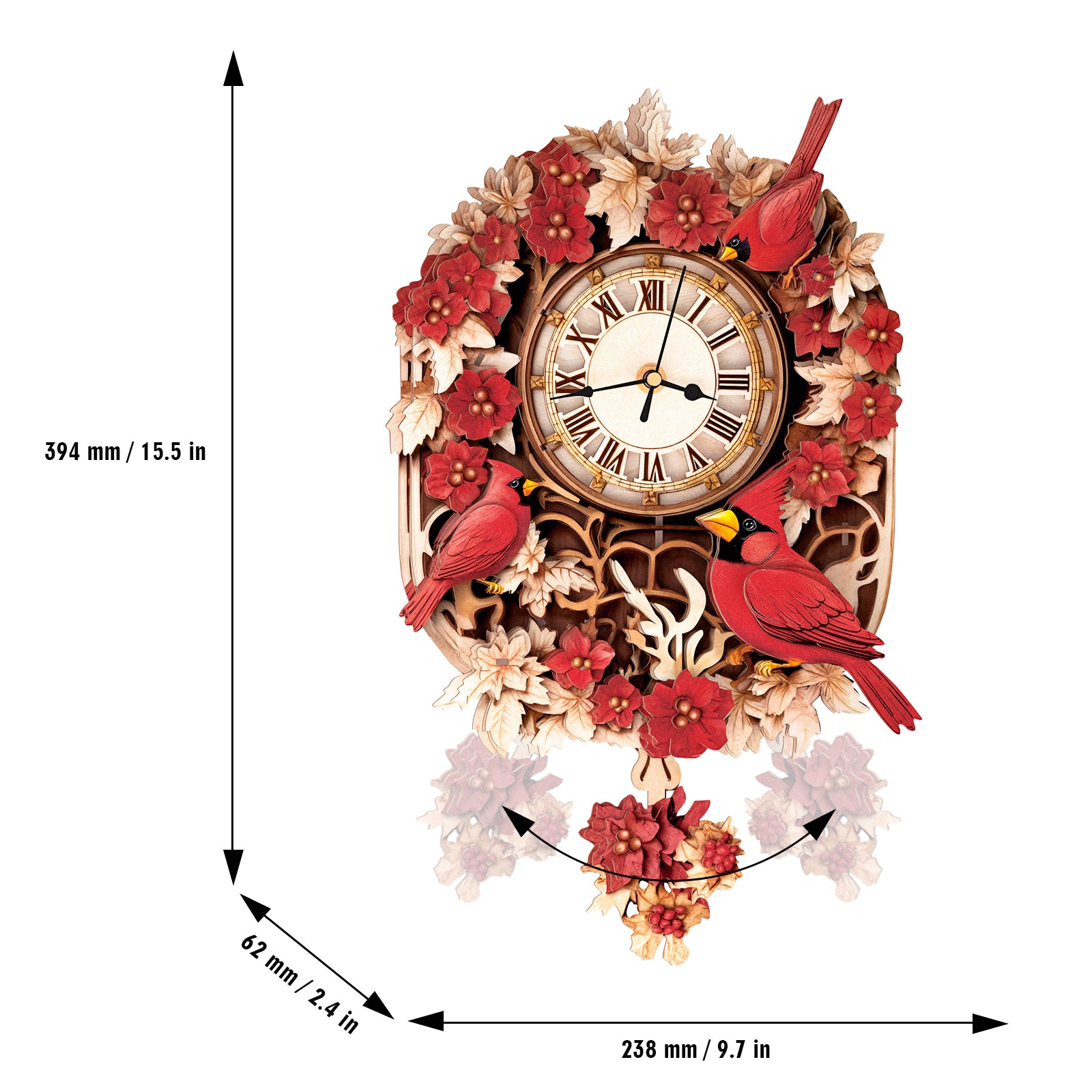 Cardinal– DIY Wooden Clock, 3D Puzzle Craft Kit