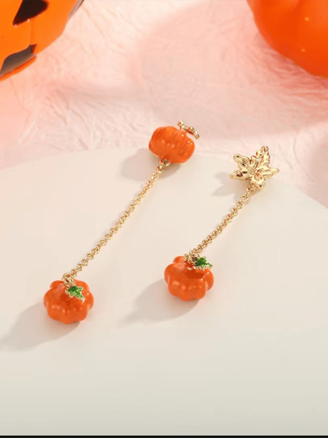 Halloween Pumpkin Ghost Maple Leaf Asymmetric Earrings