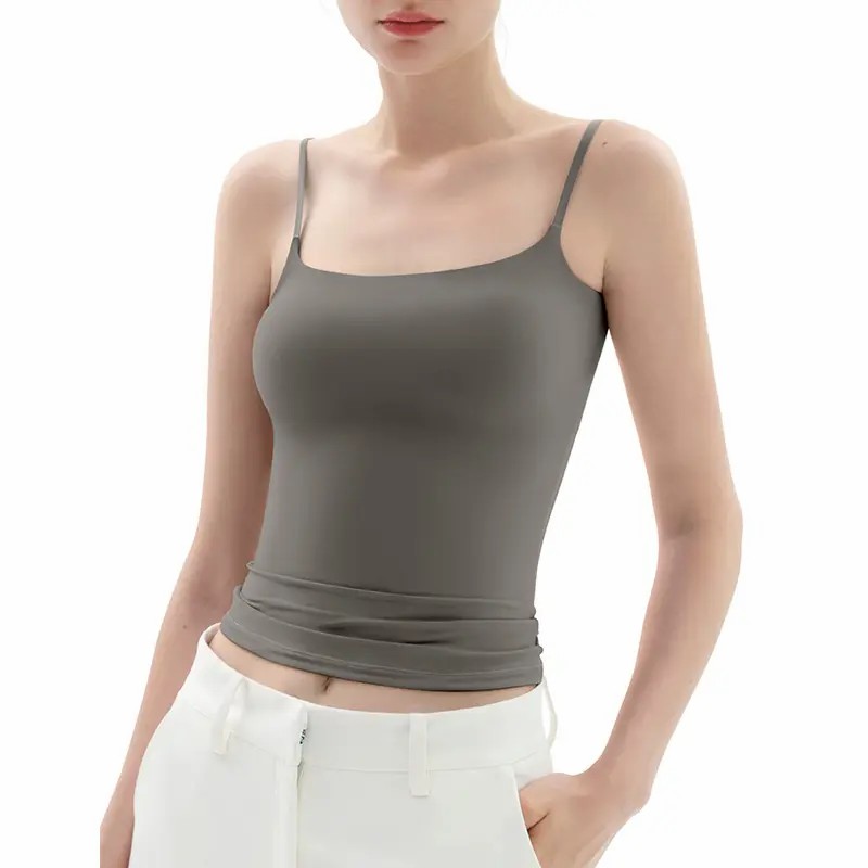 Spaghetti Strap Tank Top, Double Layer Not See-Through Cami, Buttery Soft Stretchy Top