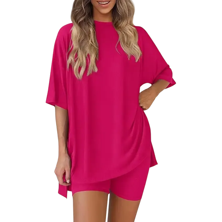 Women's Summer Two-Piece Set Casual Oversized Split Hem Shirts