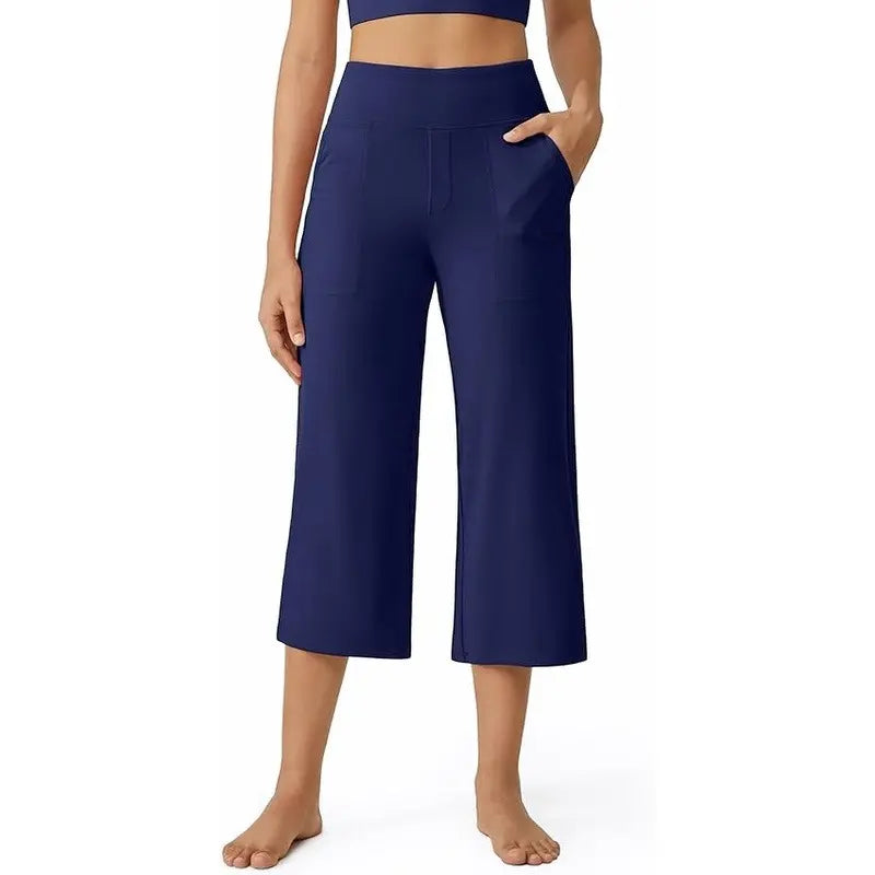 ✨ Capri Pants for Women Wide Leg Yoga Dress Cropped Pants Capri Leggings with Pockets for Casual Summer