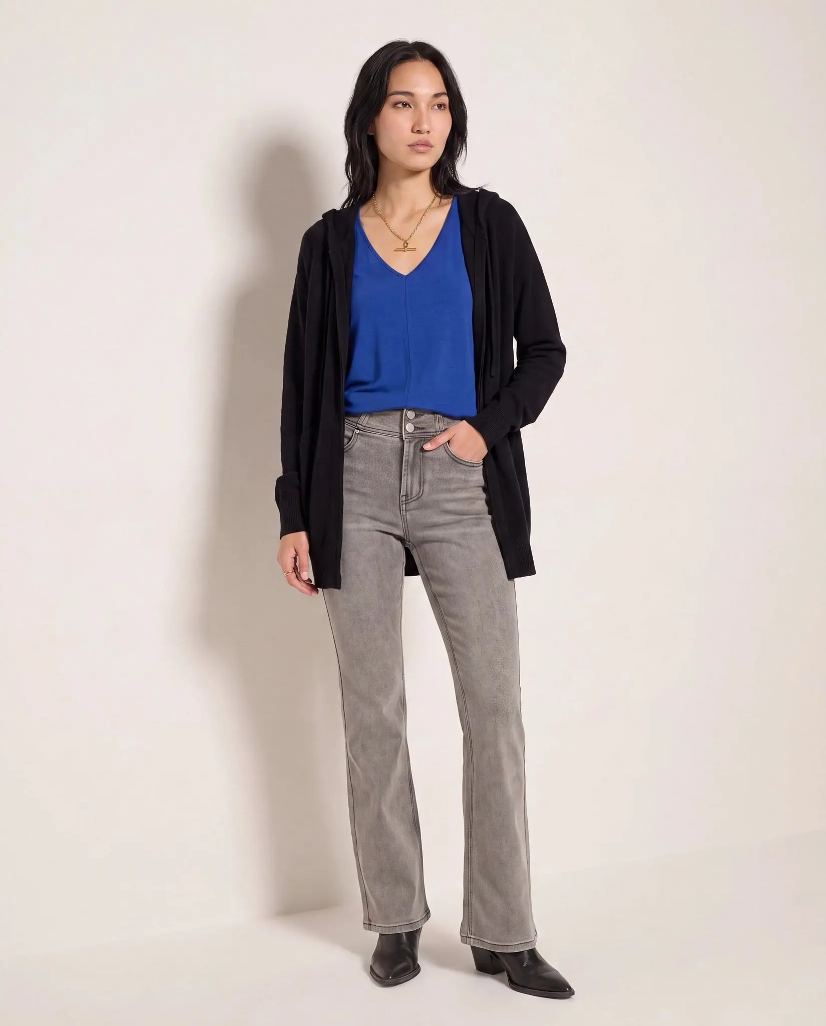 Women's Hooded Open Front Cardigan – Soft Brushed Knit with Pockets
