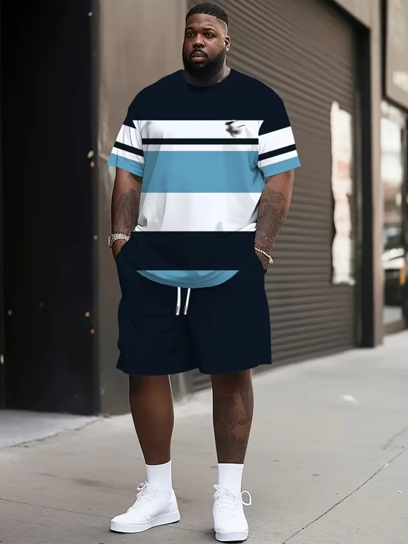 Men's Summer Casual Sportswear Set, Breathable 3D Print Round Neck T-Shirt and Shorts