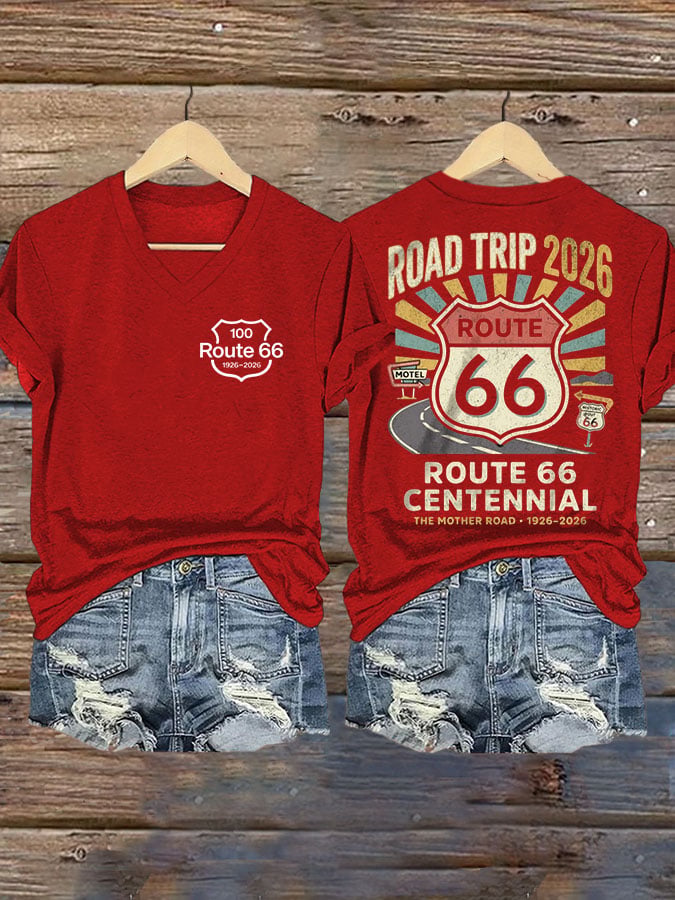 Women's Route 66's 100th Anniversary Print Casual T-shirt