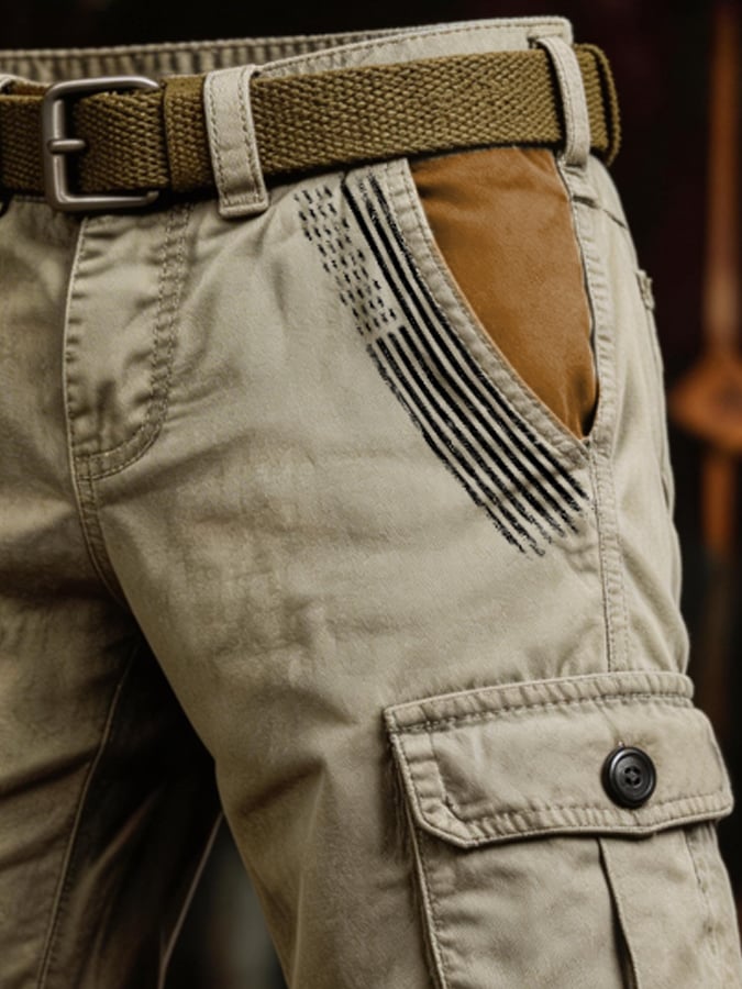 Men's Retro Outdoor Washed & Distressed Multi-Pocket Functional Cargo Shorts