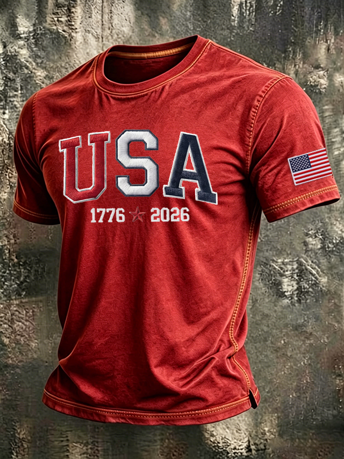 Men'S  USA 1776-2026 Printed Casual T-Shirt