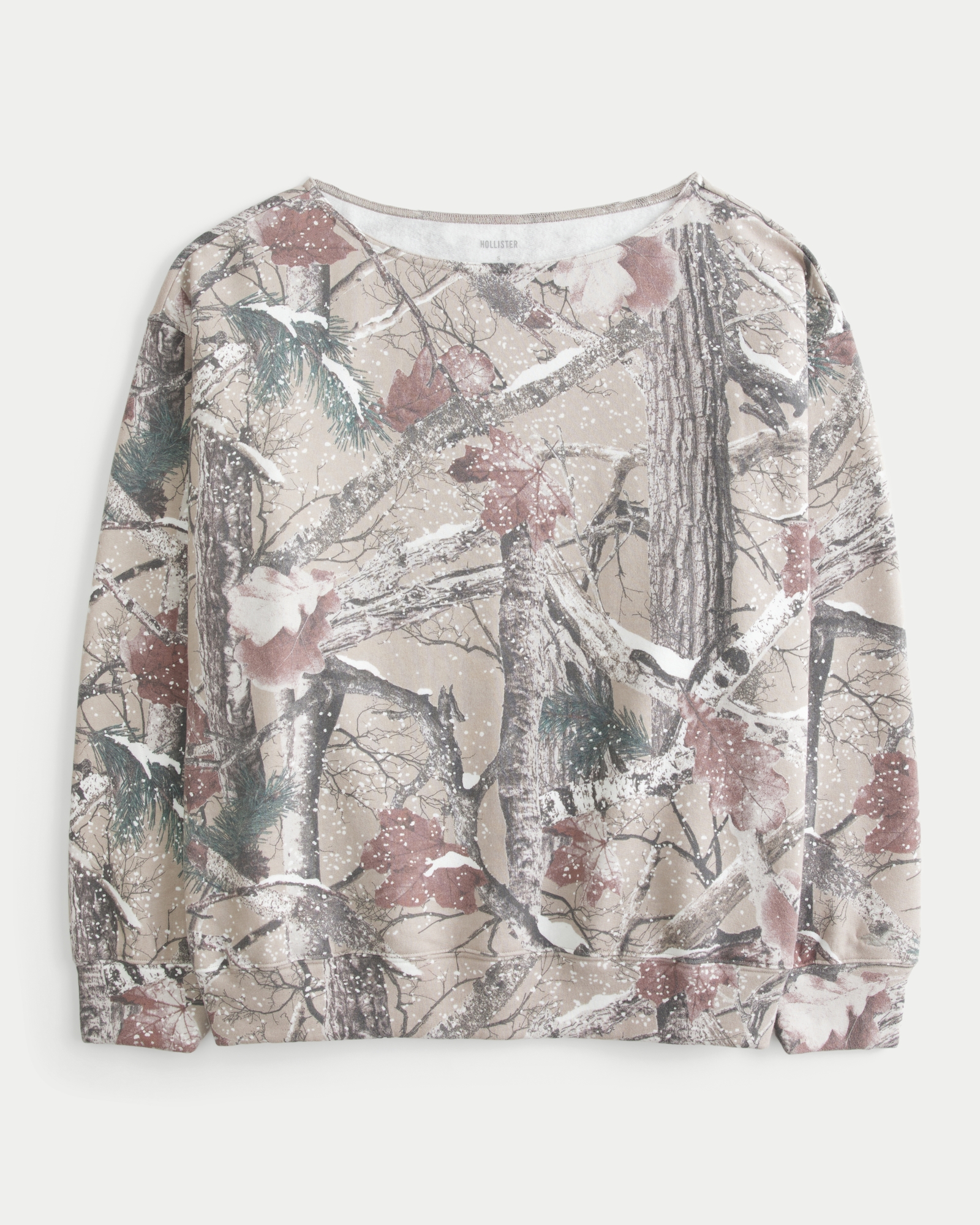Oversized Off-the-Shoulder Floral Bow Pattern Sweatshirt