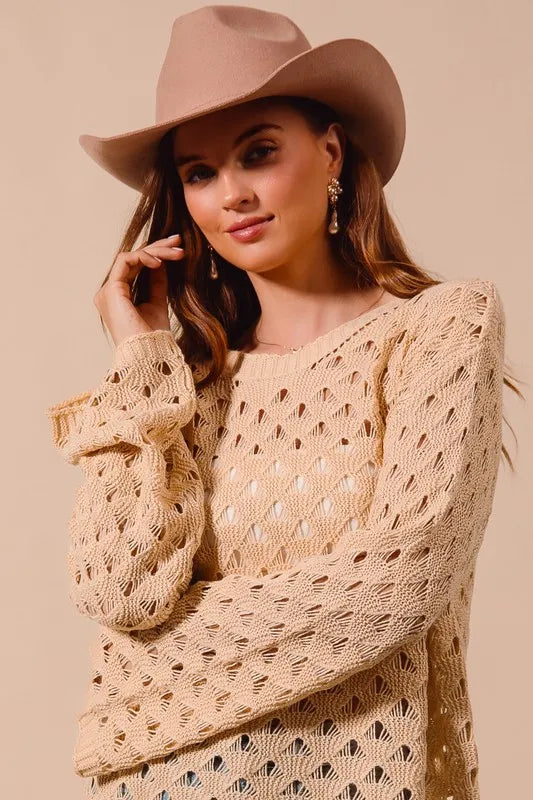 Geometric Pattern Open Knit Lightweight Sweater