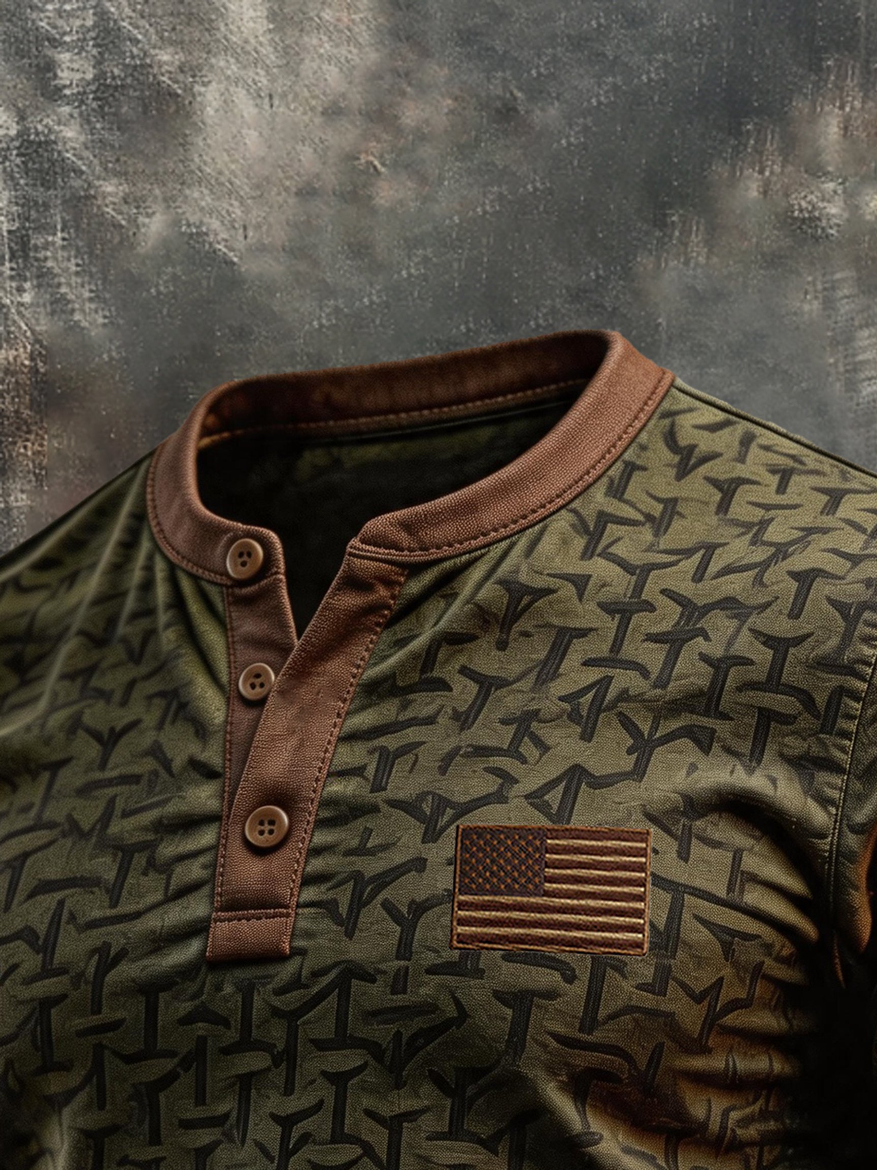 Men's Retro Patriotic Color-Block Short-Sleeve Henley T-Shirt