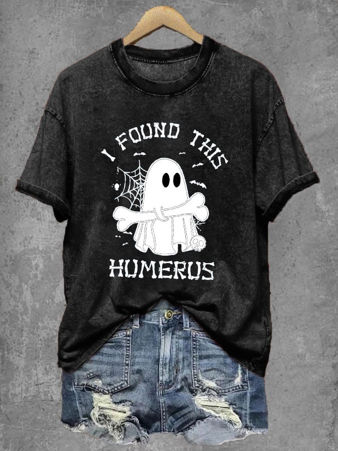 Women's Halloween Funny I Found This Humerus Boos Print T-Shirt