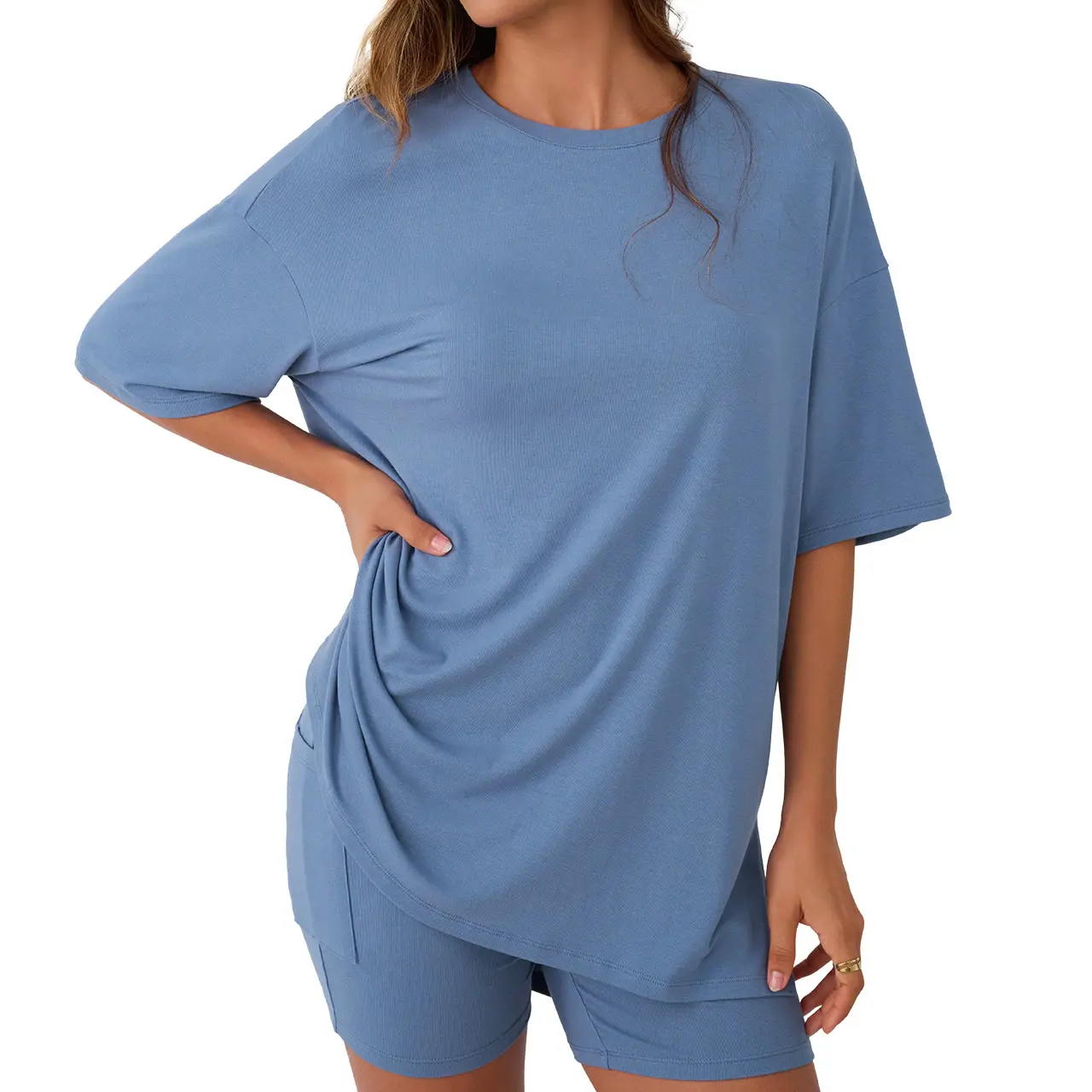 🔥Women's Two Piece Lounge Set Summer Casual Oversized Shirts Biker Shorts