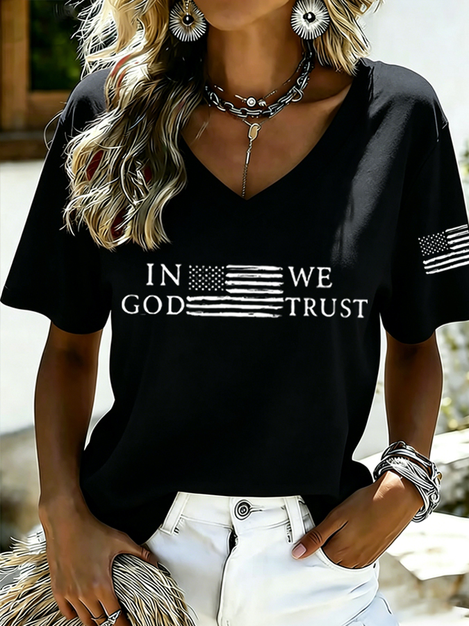 Women's Faith Flag Print Casual T-shirt