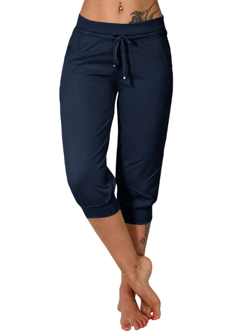 Women's Plain Drawstring Waist Capris Pants