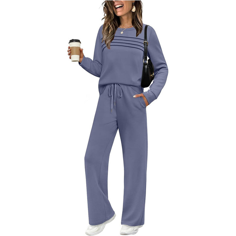 🔥LAST DAY💓Women's Crew Neck Top & Drawstring Pants Set