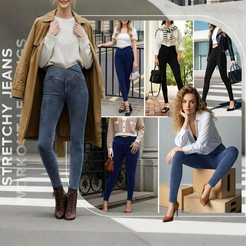 Women’s Skinny Jeans High-Waisted Bootcut Pants (Flare Leg & Illusion Pockets)