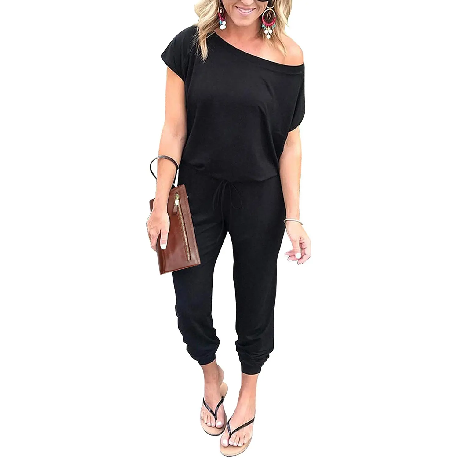 Women's Jumpsuit Plus Size S-XXXL Off-Shoulder Elastic Waist Stretchy Loose Minimalist