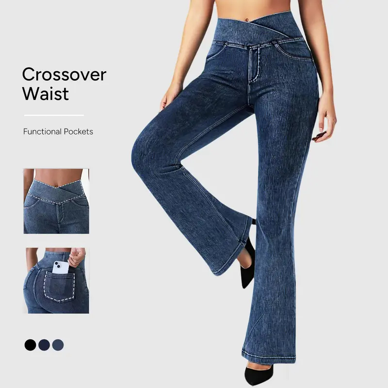 Women’s Skinny Jeans High-Waisted Bootcut Pants (Flare Leg & Illusion Pockets)