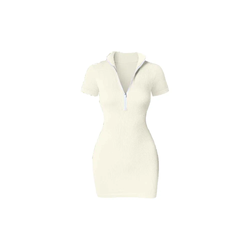 Lapel Zip Tight Dresses Stretchy Womenswear(Just $3 Each!)
