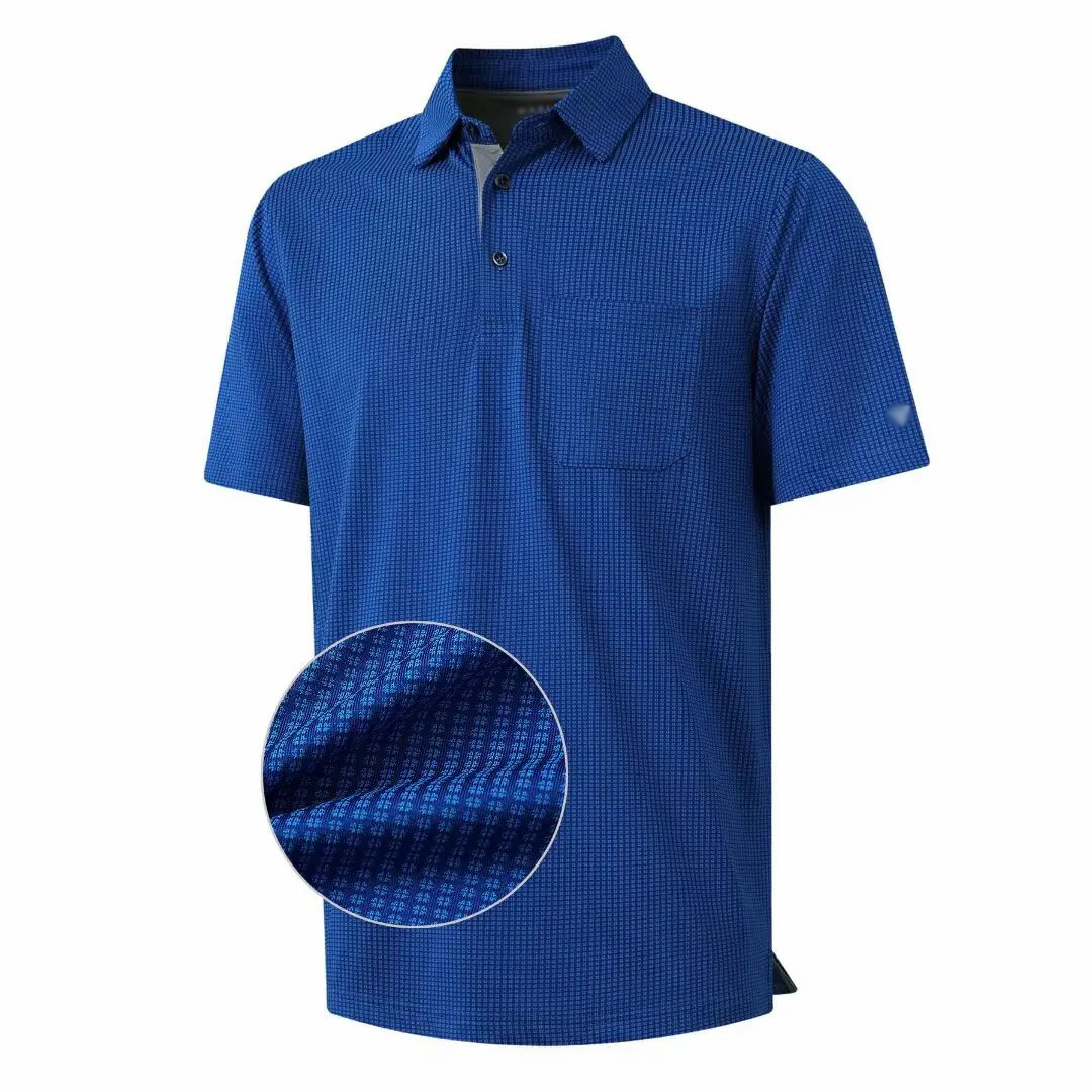 Men's Jacquard Polo Shirt with Pocket – Dry Fit Moisture-Wicking Performance Short Sleeve Golf Top