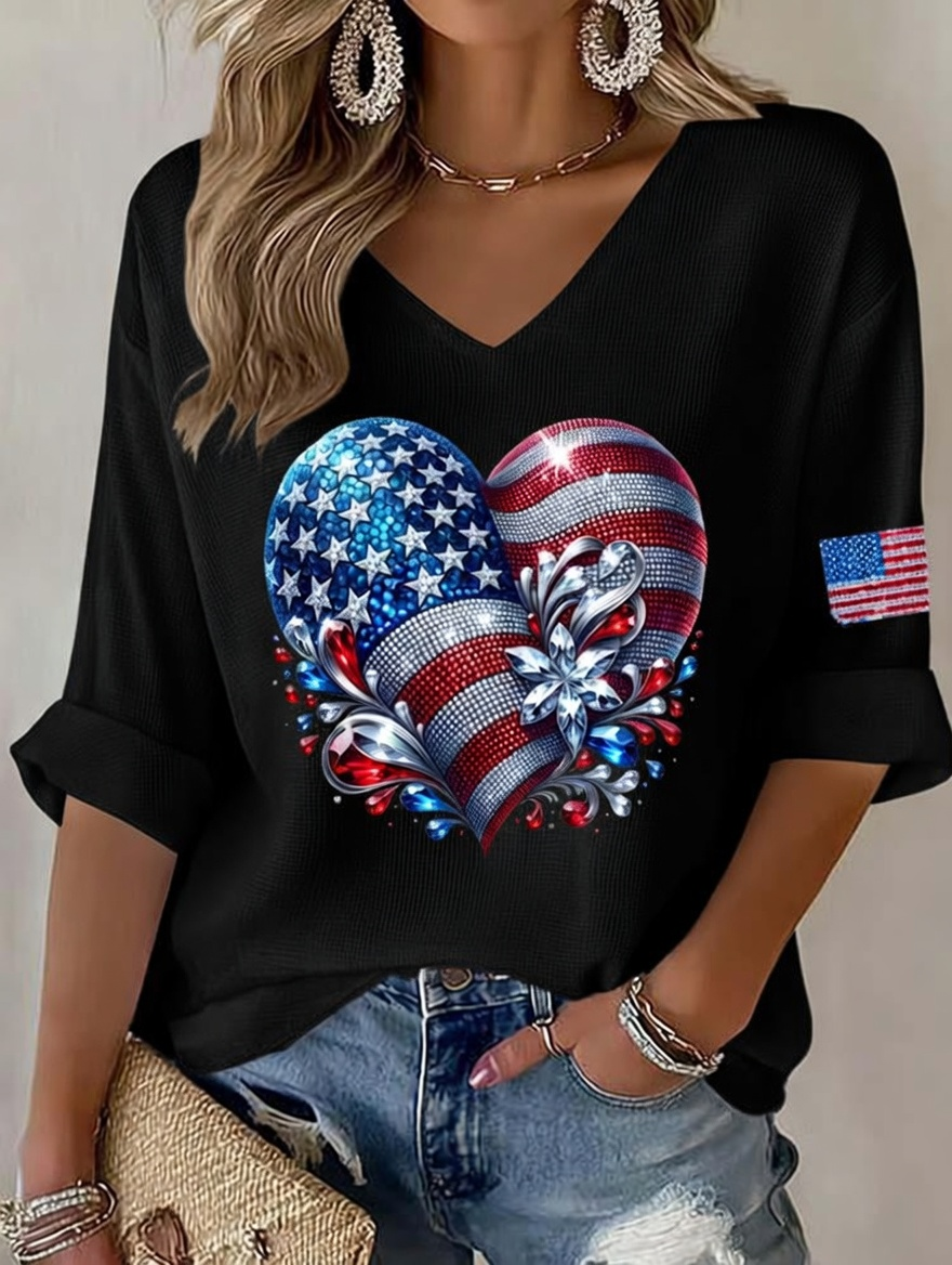 Women'S Casual Independence Day Commemorative Print 250Th Anniversary Celebration Casual Top