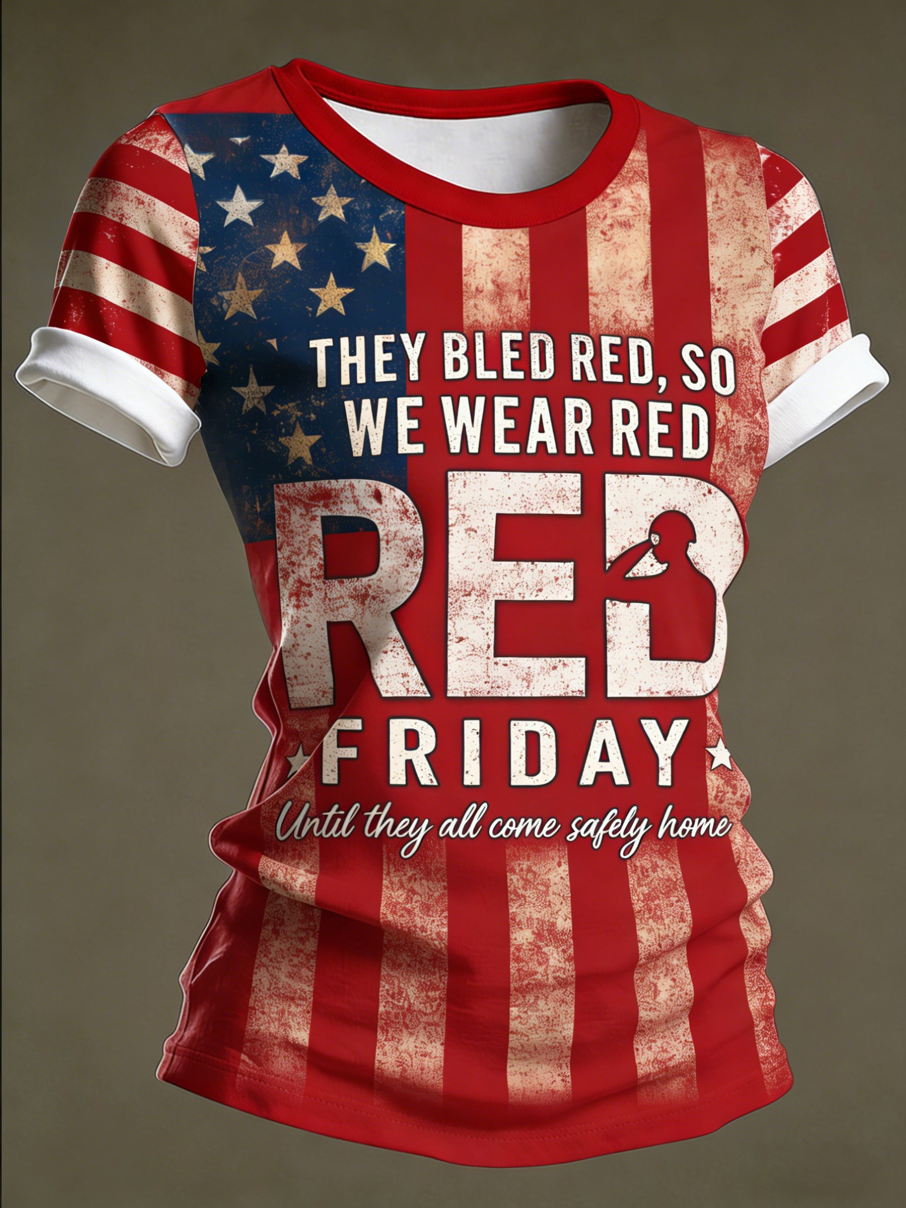 Women's Casual Red Friday Print Short-Sleeve T-Shirt