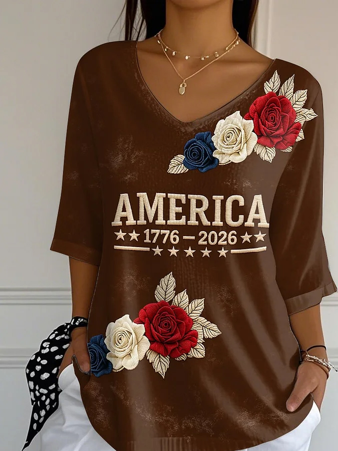 Women'S Floral V-Neck