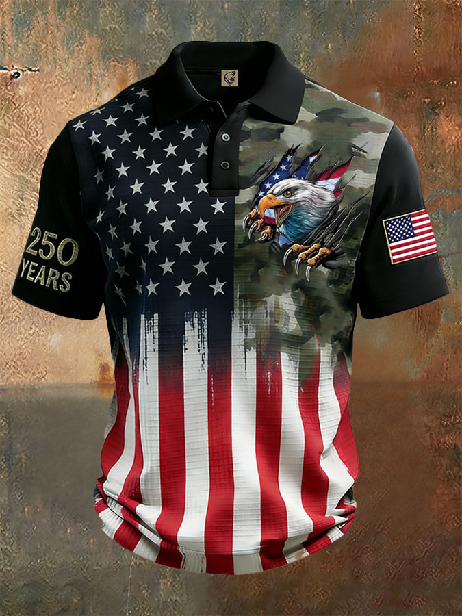 Men'S Independence Day Retro Casual Printed Polo Shirt Short Sleeve