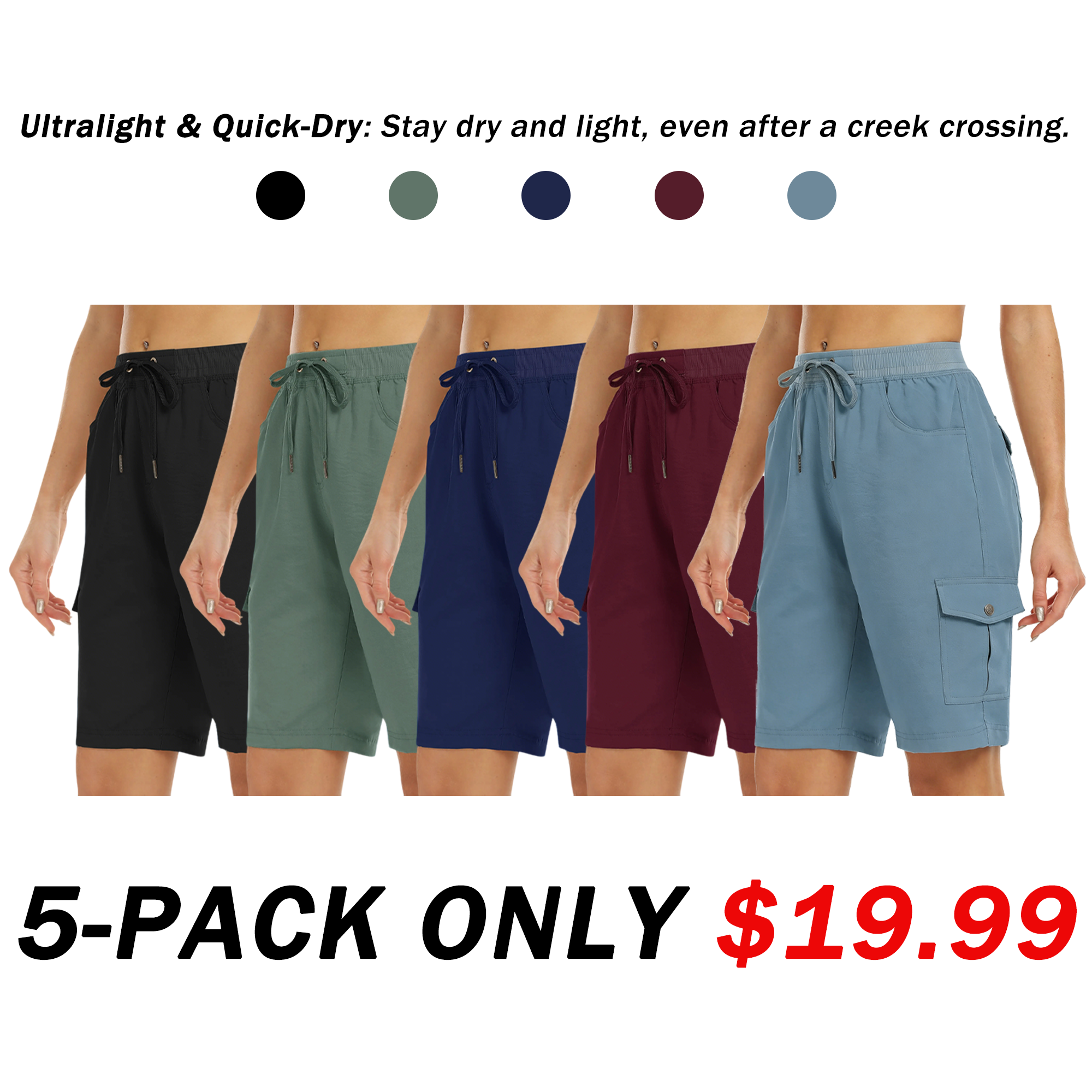 💥Exclusive Price -Women's Elastic Waist Quick-Dry Outdoor Shorts with Multi-Pockets