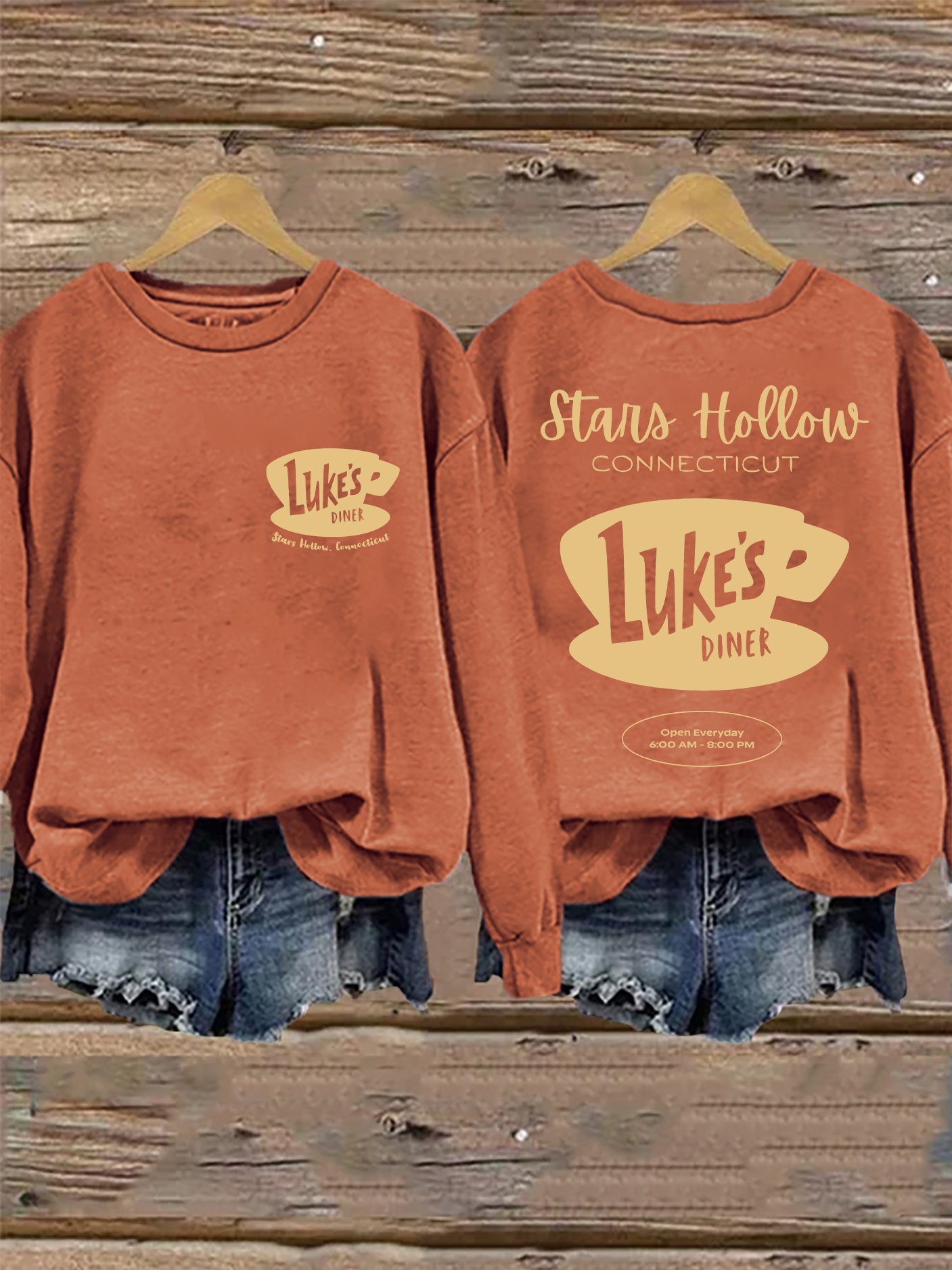 🔥HOT SALE🔥Retro Fall Luke’s Diner Stars Hollow, Connecticut Stars Hollow Connecticut Luke’s Diner Open Everyday 6:00 Am – 8:00 Pm Print Sweatshirt