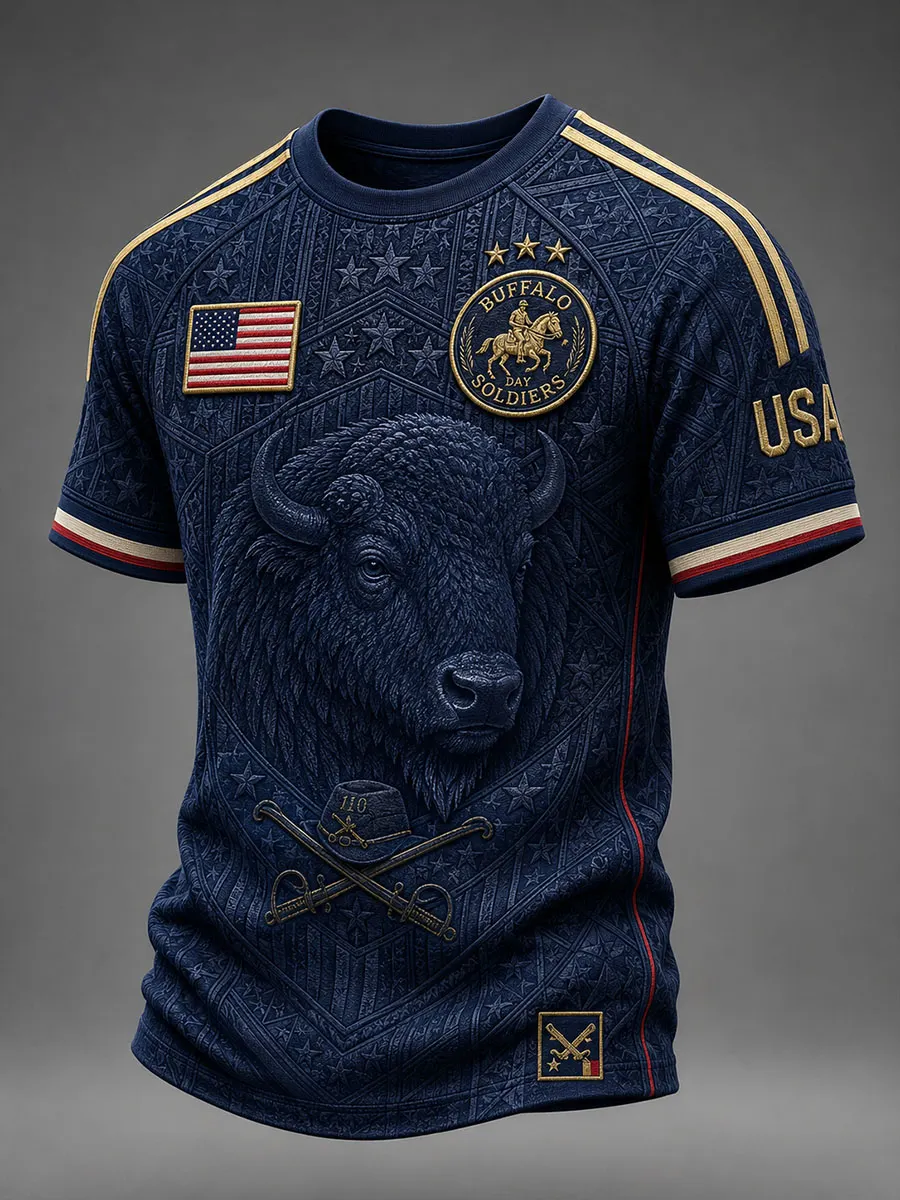 Buffalo Soldiers Day Navy Bison Commemorative T-Shirt