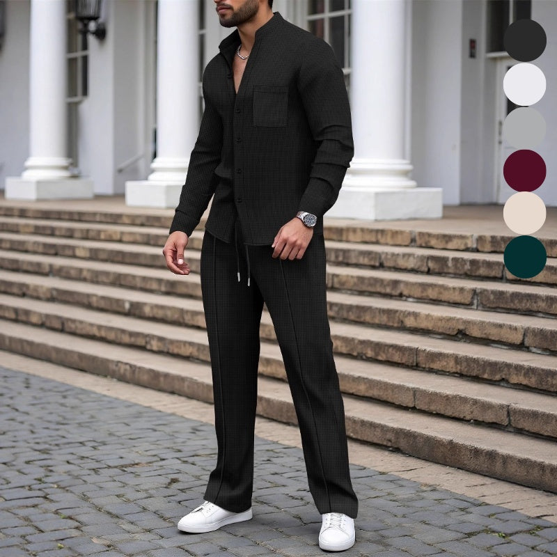 🎁New 2026 Arrival - Only $19.99!💥 Men's Casual Waffle Knit Shirt and Pants Two-Piece Set
