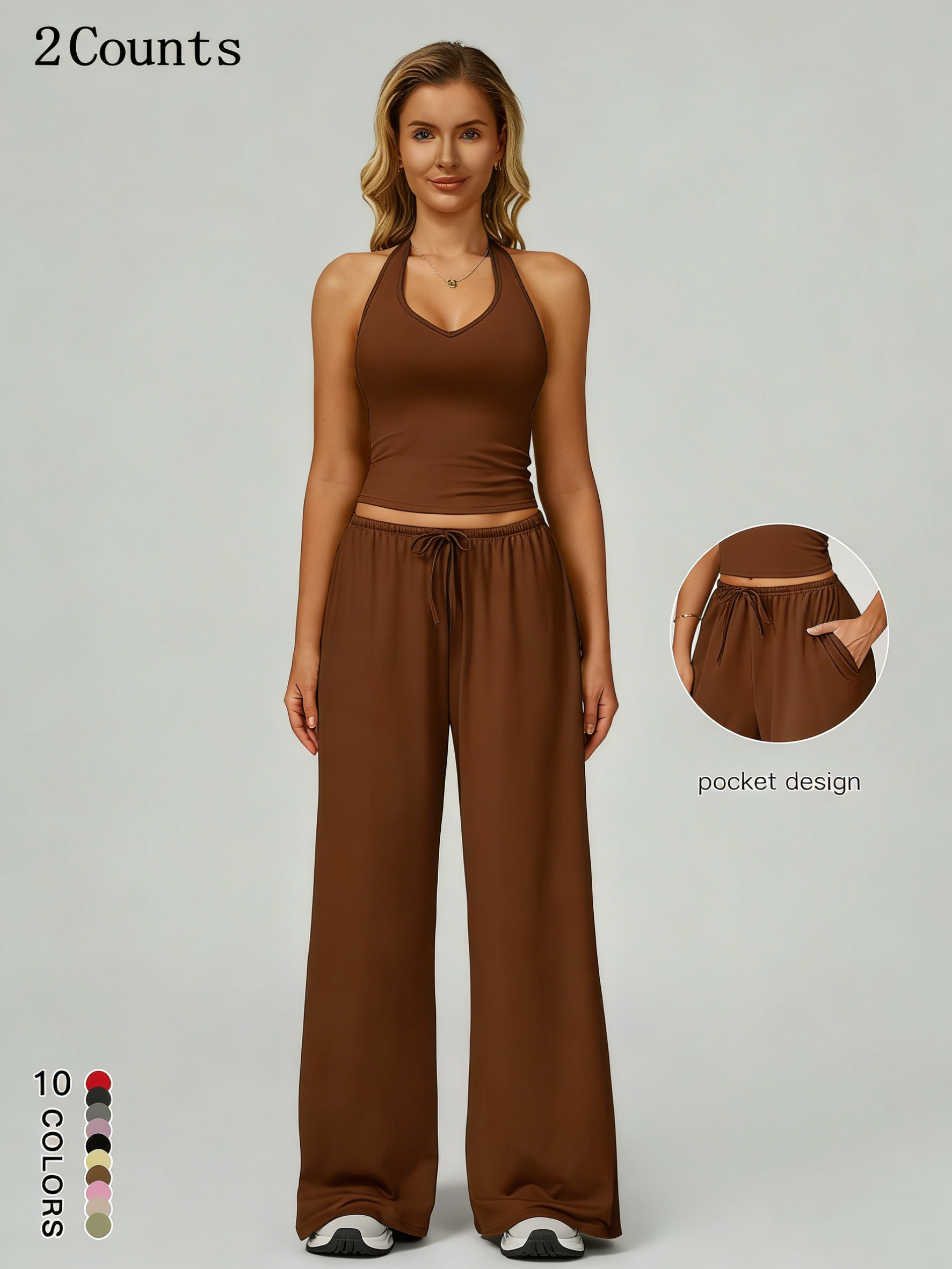 Women's Halter Top & Wide Leg Pants Sports Set