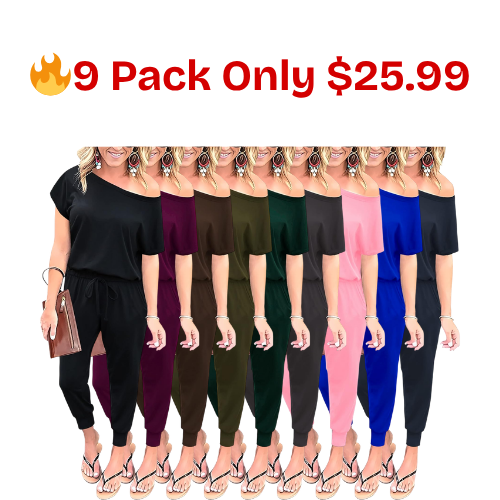 Summer Jumpsuit Rompers Off Shoulder for Women with Pockets Casual Elastic Waist