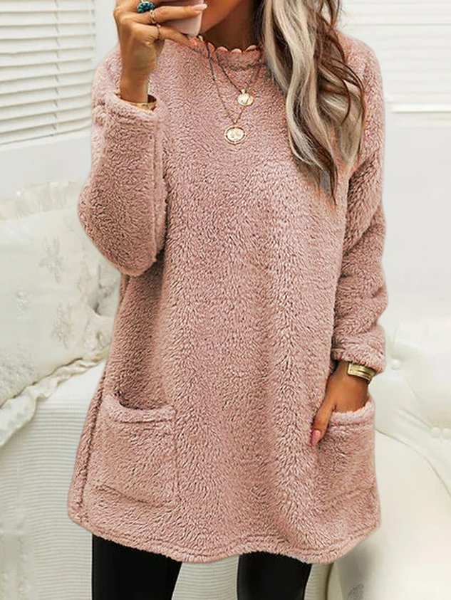 Women's Crew Neck Casual Midi H-Line Fluff Dress