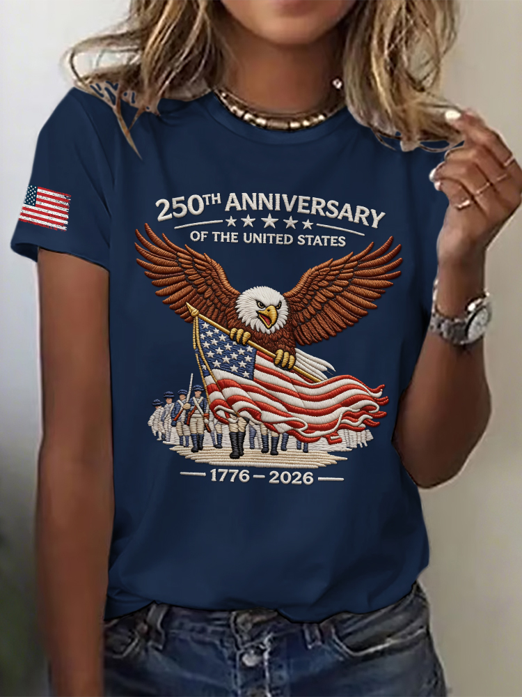 Women'S Independence Day 250Th Anniversary Printed Round Neck Short Sleeve T-Shirt