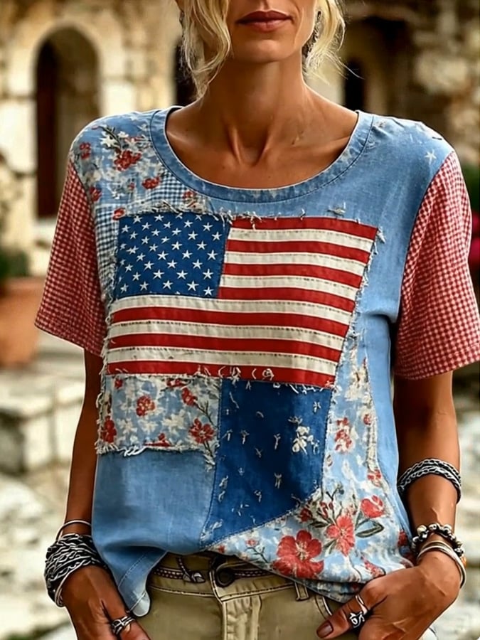 Women'S Casual Independence Day Print Top