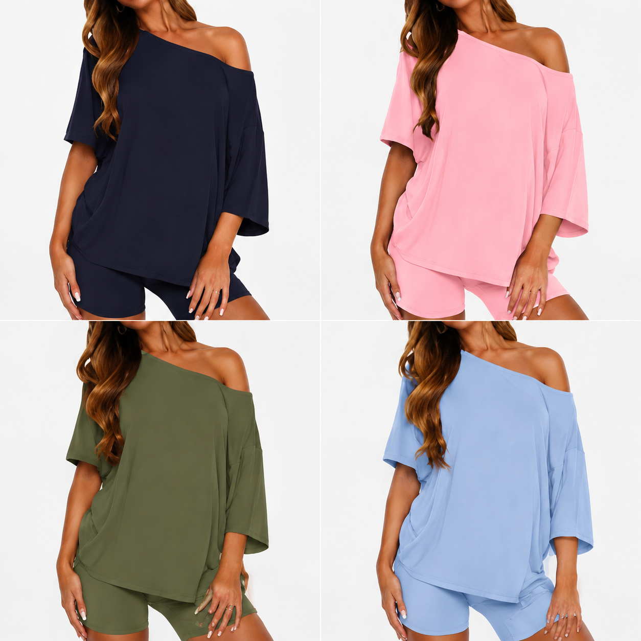Women's Off-Shoulder Lounge Set Casual Top & Fitted Shorts
