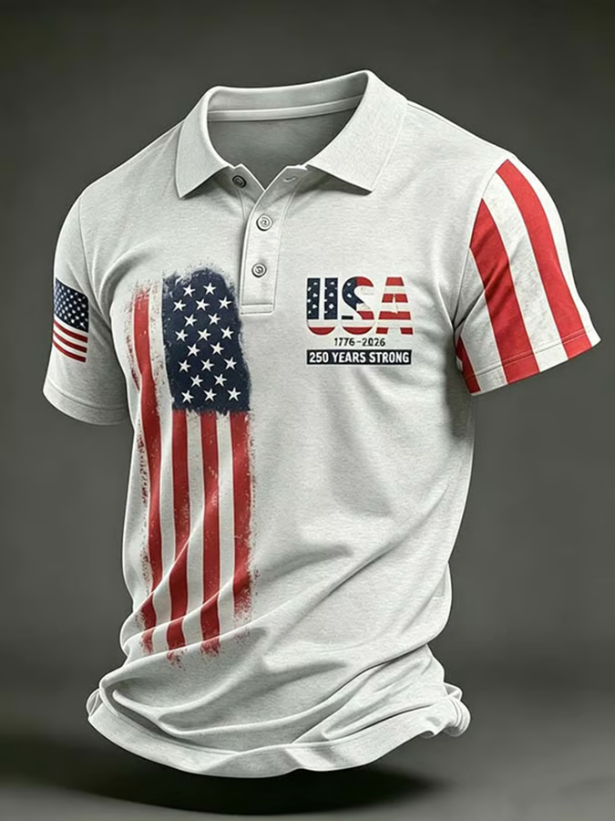 Men'S Casual American Flag Personalized Printed Short Sleeved Polo Shirt
