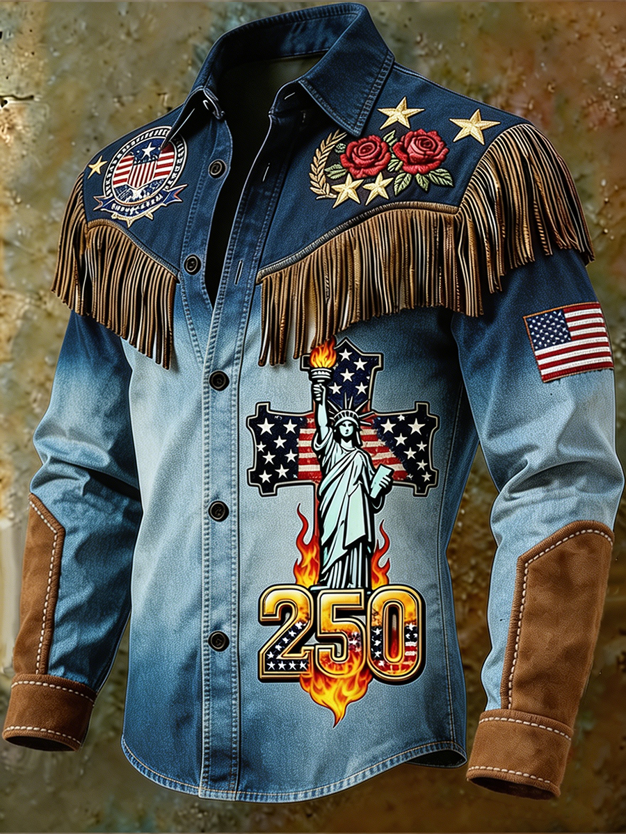 Statue of Liberty Cross & Flame 250th Anniversary Gradient Fringe Shirt