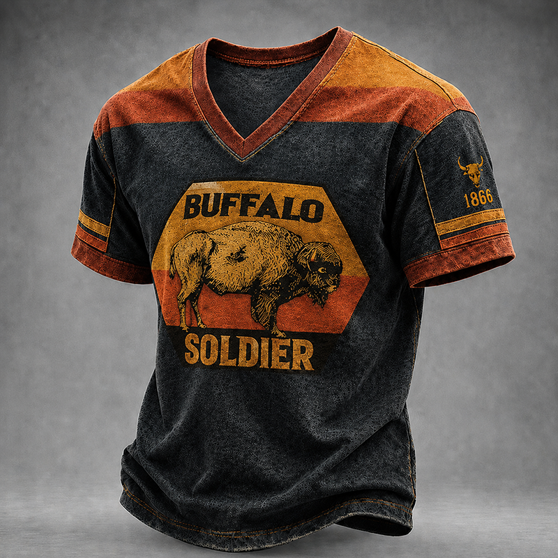 Men's Buffalo Soldier Summer V-Neck T-Shirt