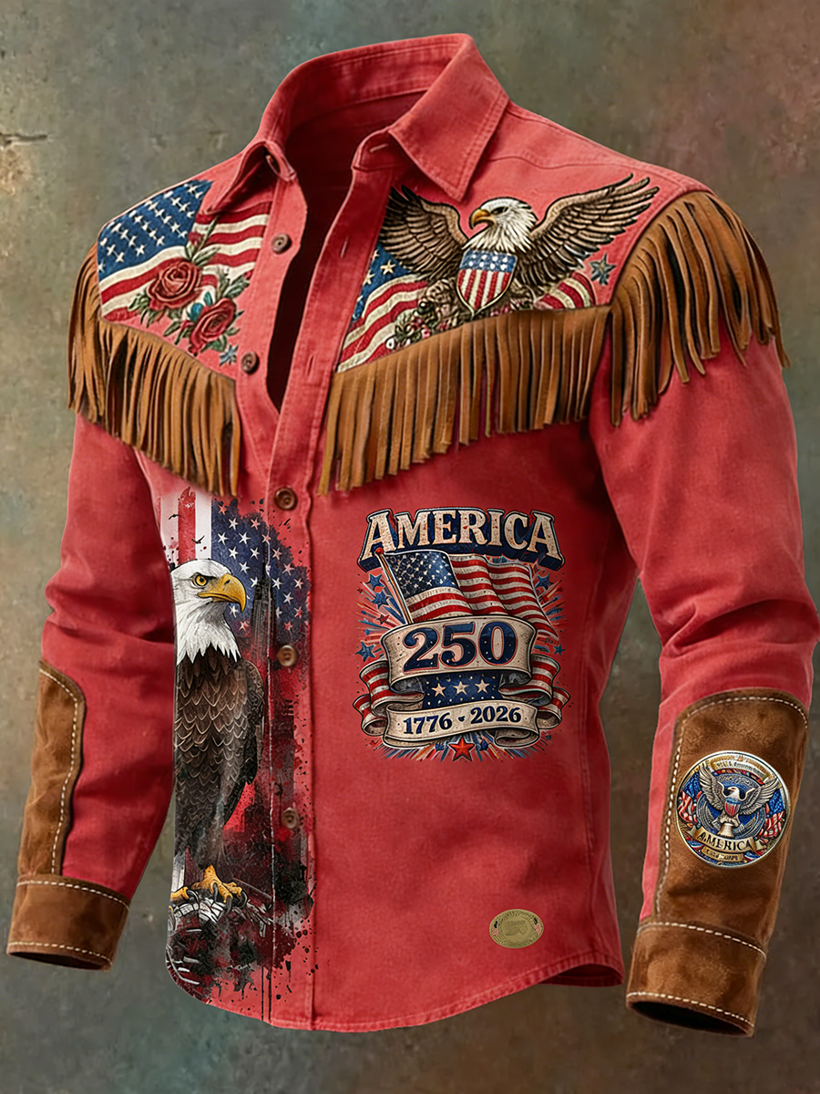 Men's Vintage American 250th Anniversary Patchwork Western Shirt