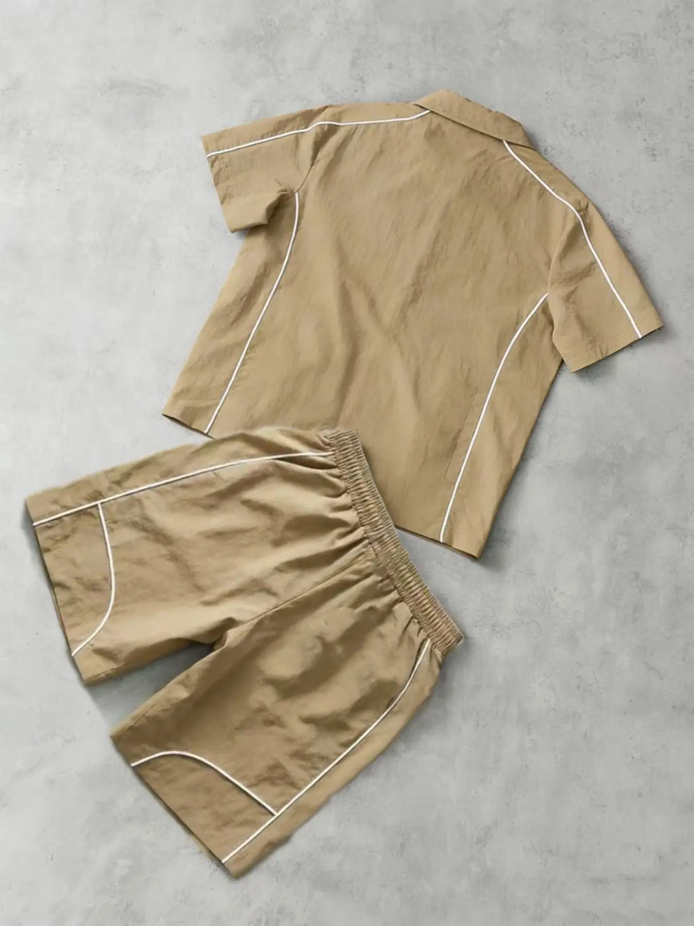 Stars Pattern Casual Set Short Sleeve Zipper Shirt + Gym Shorts Two-Piece Set