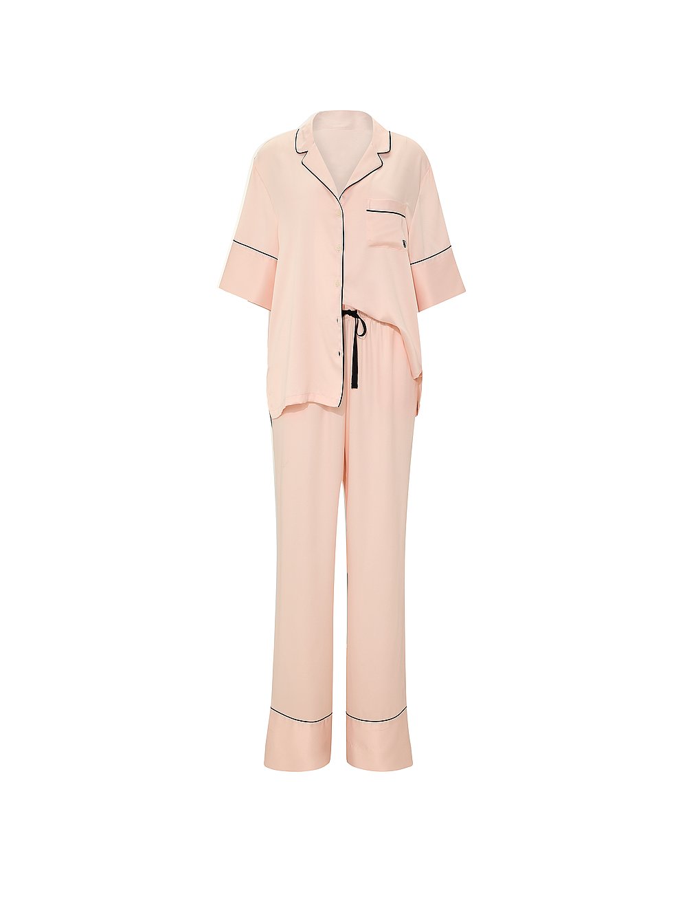 Signature Satin Short-Sleeve Long Pajama Set Sheer Blush