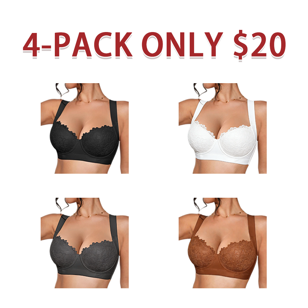 Women's Comfort Push Up Lace Bra Elegant Sexy Lace Bra with Underwire Cups Non-Removable Pads Support Design Adjustable Straps