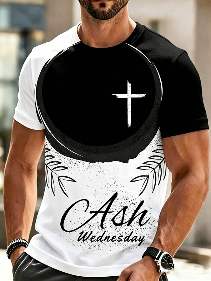 Men's Ash Wednesday Cross Olive Branch Graphic Casual Short Sleeve Shirt