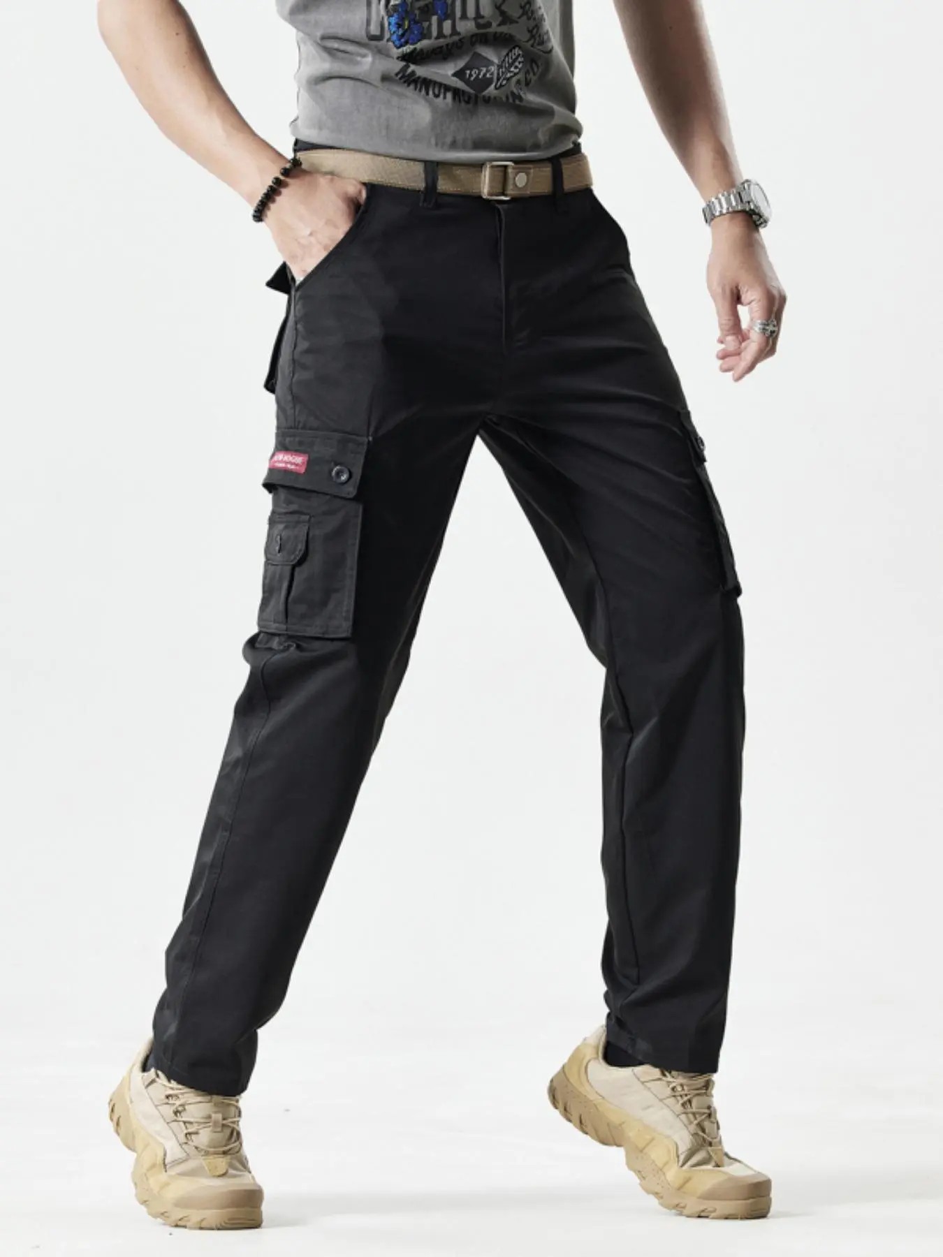 Men's Casual Cargo Pants, Workout Joggers, Relaxed Fit Stretch, Hiking Pants with Multi Pockets