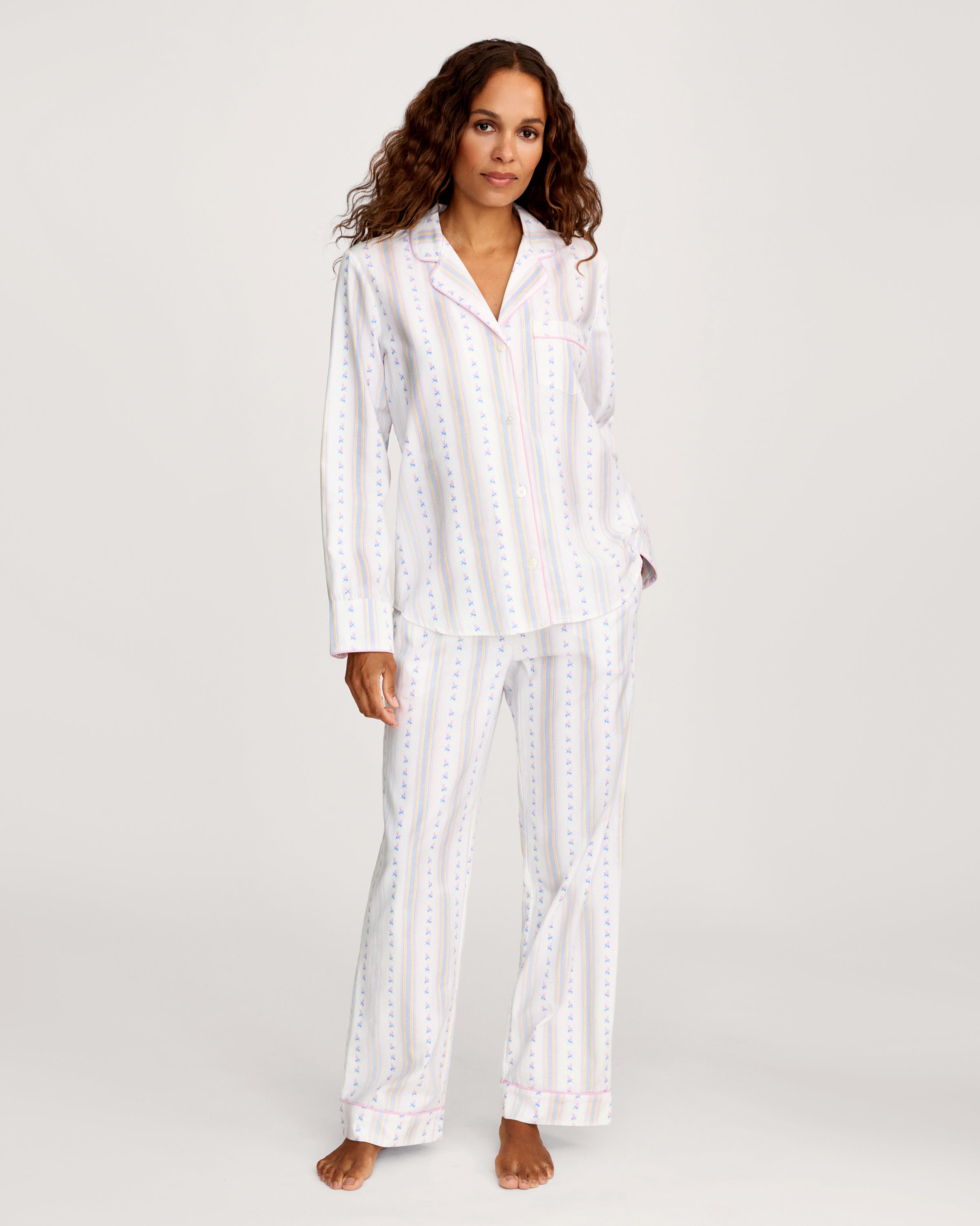 Women's Twill Pajama Set in Cottage Stripe